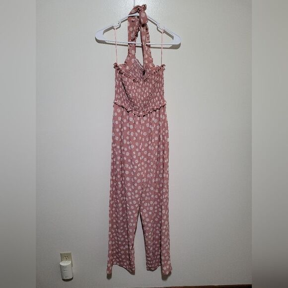 Candies Smooked Polka Dot Halter Jumpsuit - Pink - Picture 3 of 3